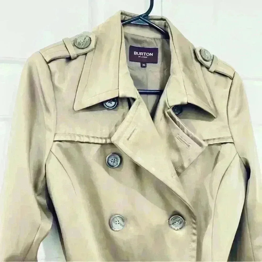 BURTON BY LONDON BEIGE DOUBLE BREAST MID LENGHT TRENCH SIZE  40